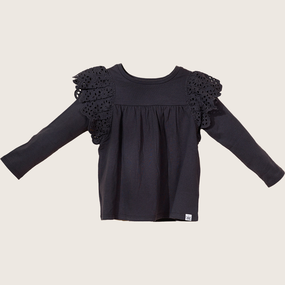 rise little earthling Ruffle Shoulder Tee TGHKT39 - White / 2-3y