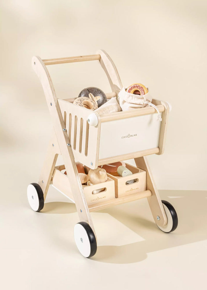 Coco Village Wooden Shopping Cart Basket