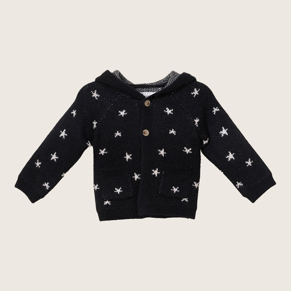 rise little earthling Hooded Jacquard Cardigan BBHSW03 - Anthracite Stars / 12-18m