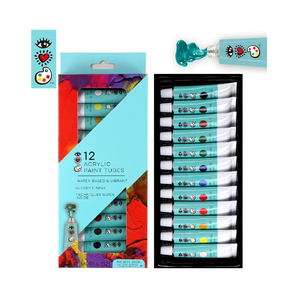 Bright Stripes iHeartArt 12 Acrylic Paint Tubes Brush - Image 2