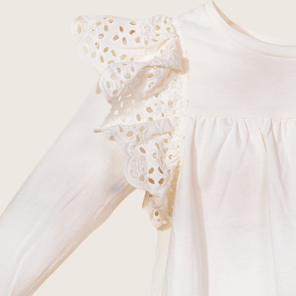 rise little earthling Ruffle Shoulder Tee TGHKT39 - White / 2-3y - Image 5