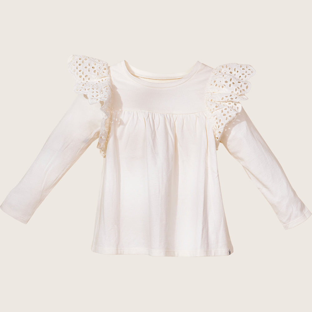 rise little earthling Ruffle Shoulder Tee TGHKT39 - White / 2-3y - Image 4