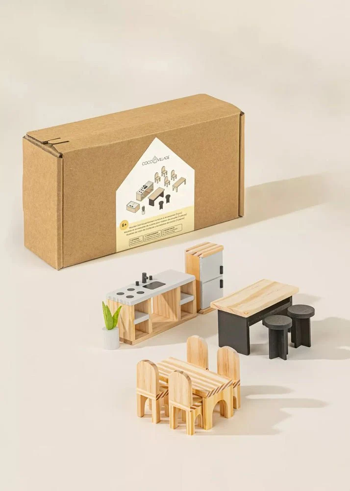 Coco Village Wooden Doll House Kitchen Furniture (12 pcs) Chair - Image 11