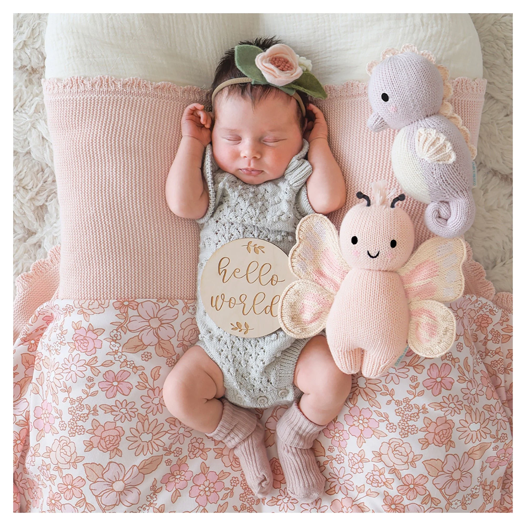 Cuddle + Kind Baby Butterfly (Petal Pink) Hand-Knit Doll Toy - Image 5