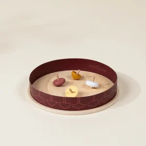 Coco Village Set of 4 Wooden Spinning Tops with Arena Toy