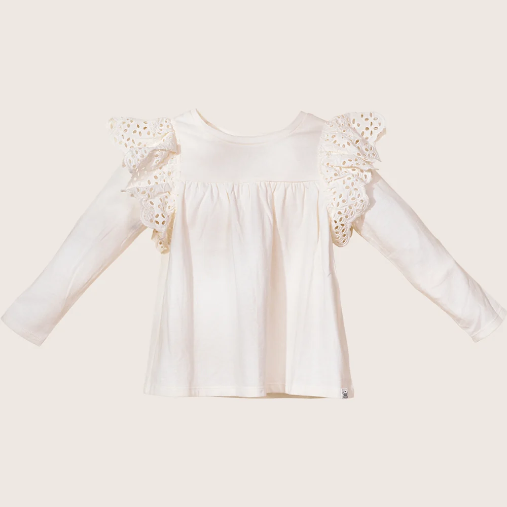 rise little earthling Ruffle Shoulder Tee TGHKT39 - White / 2-3y - Image 6